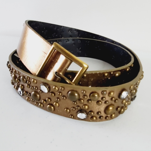 Studded Jeweled Leather Belt Size 18/20 Lane Bryant Western Bronze Studded Y2K - Picture 1 of 12